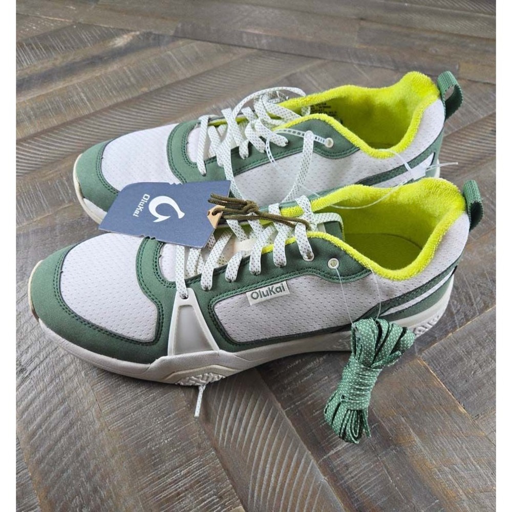 OluKai Anau Mens Sneakers Bright White Leaf Green 10545-WBSE Size 10.5 NEW